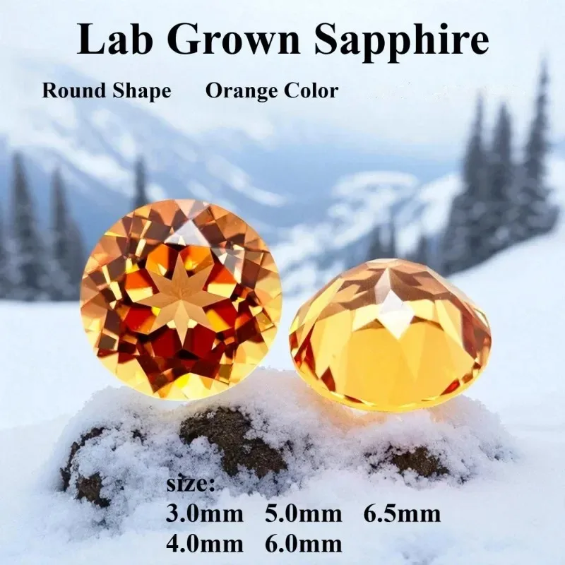 Lab Grown Sapphire Round Shape Orange Color Top Quality Charm Beads for Diy Jewelry Making Selectable Certificate