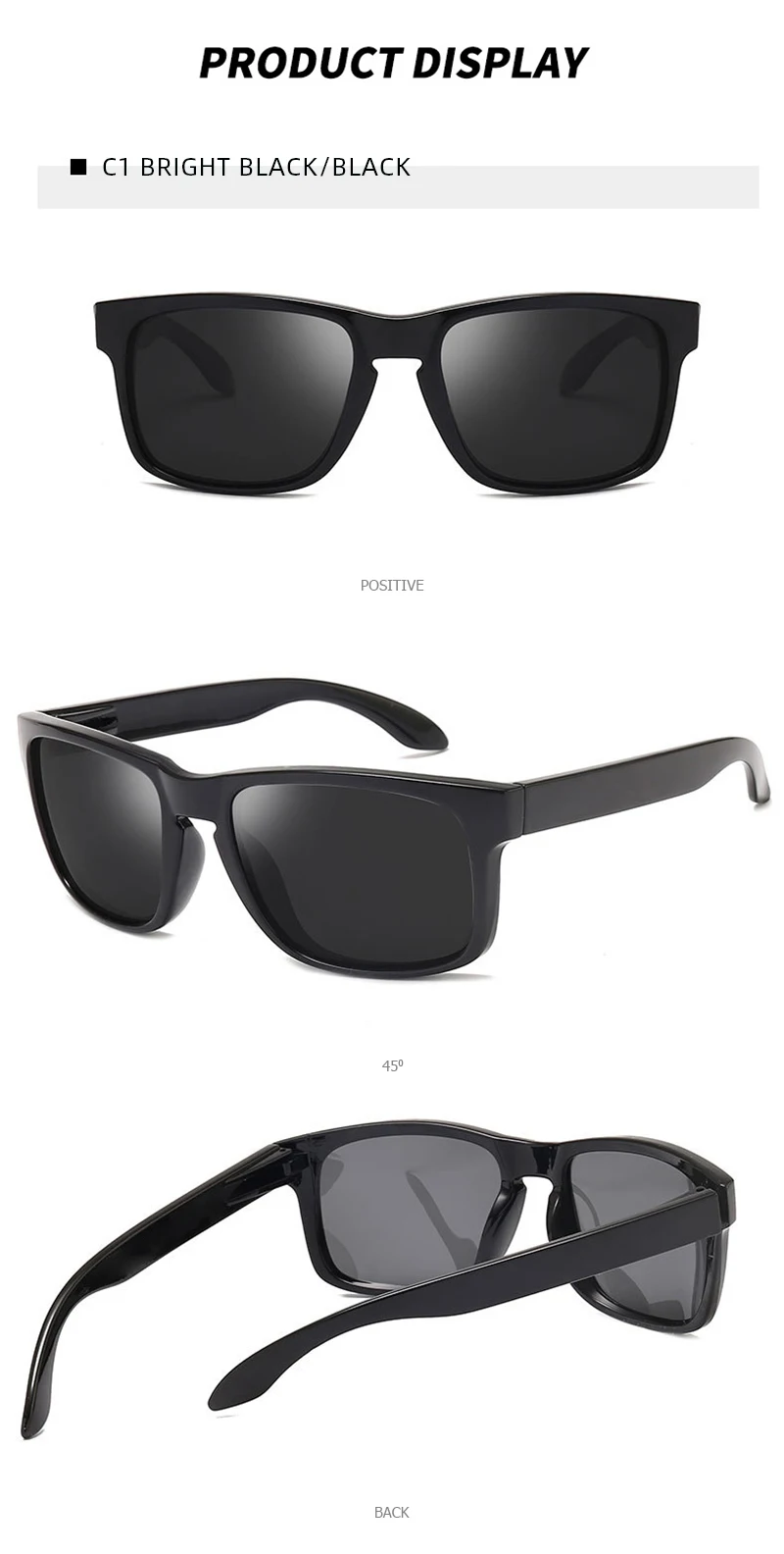 Klassische Fashion Square Polarisierte Sonnenbrille Männer Vintage Kunststoff Männliche Sonnenbrille Frauen Stilvolle Schwarz Outdoor Sport Shades UV400 – Detail 6