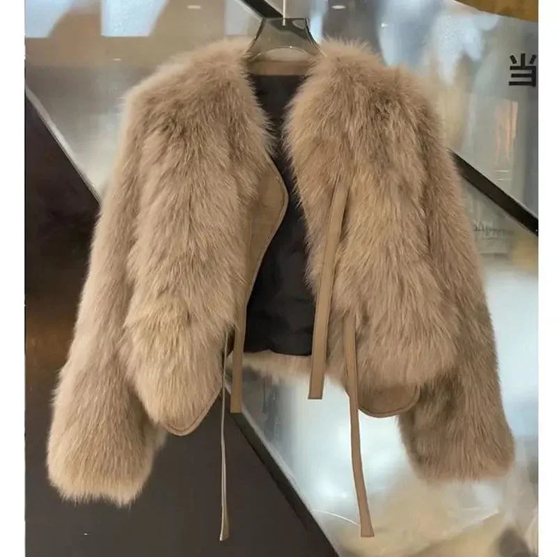 Faux Fox Fur Coats Women Short 2025 Autumn Winter New Korean Jackets Thick Warm Tops Ｃlothes Ｏ-Neck Cardigan Fur Outwear Female