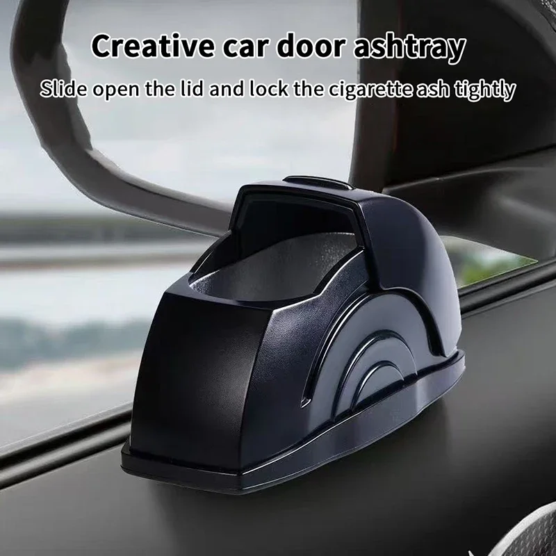 Door Mounted Car and Truck Accessory; Portable Smokeless Ashtray with Lid and Stainless Steel Garbage Bin Liner