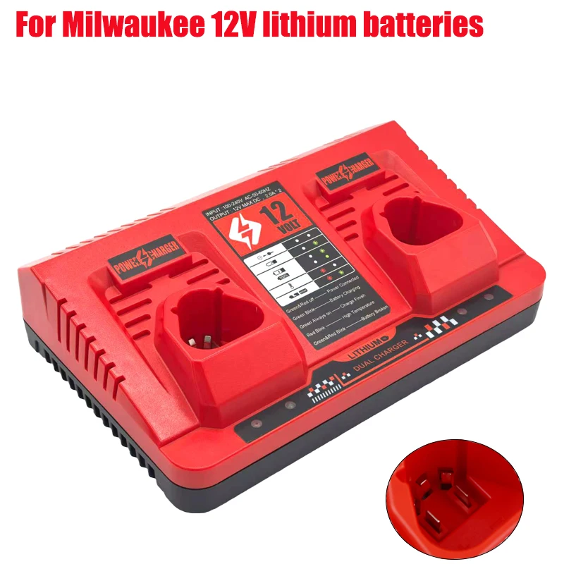 12V Dual-Port Battery Charger Compatible for Milwaukee 12V Lithium Batteries Portable Rapid Charger Power Tool Battery Charger