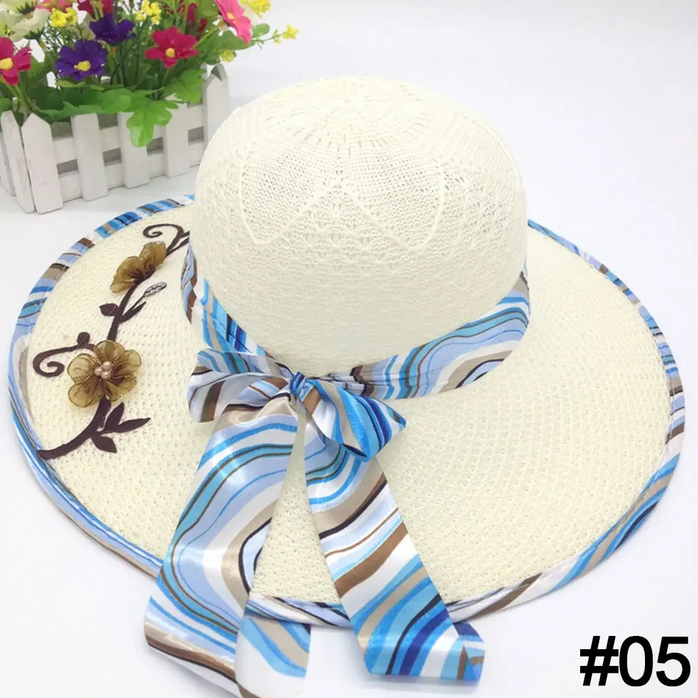 

Модная вязаная шапка для женщин, повседневная пляжная кепка с защитой от ультрафиолета, летняя женская шляпа от солнца с широкими полями, классический цветочный принт, складная.