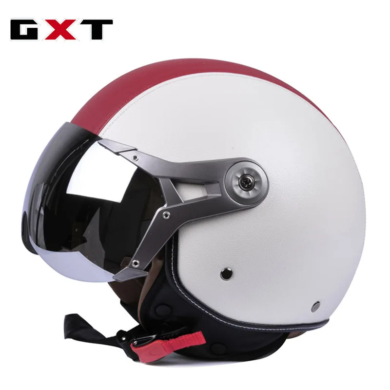 GXT Motorcycle Helmet Four Seasons Universal Electric Bicycle Half Helmet Leather Retro Motorbike Helmet for Men Women