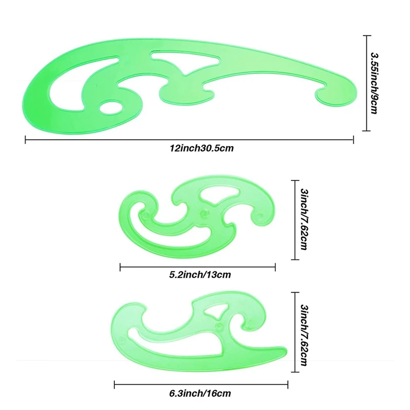 Ferramenta de Réguas de Medição Plástica para Escritório e Escola, Círculo, Oval, Curva, Modelo, Modelos, Stencils, 6 Pcs