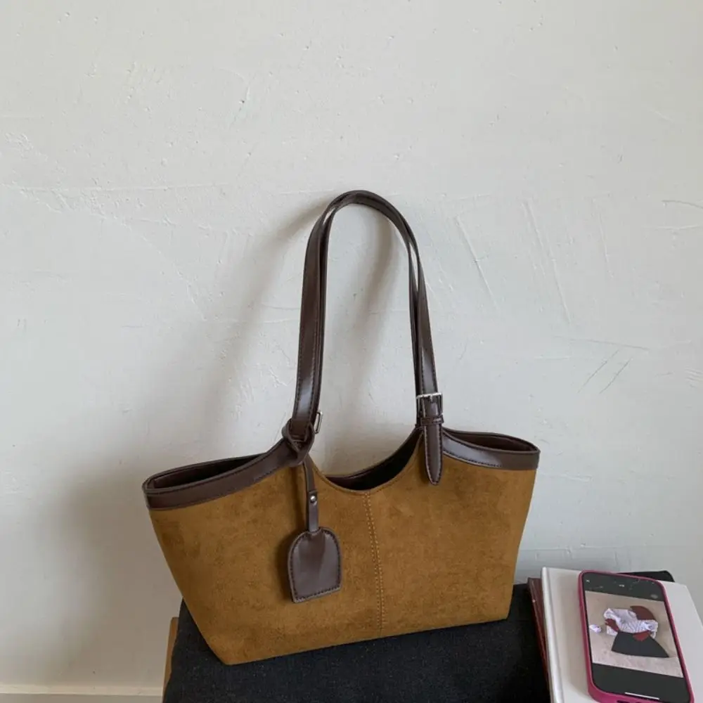 

Korean Style Suede Shoulder Bag Tote Bag Solid Color Matte PU Handbag PU Leather Large Capacity Underarm Packs Office Worker