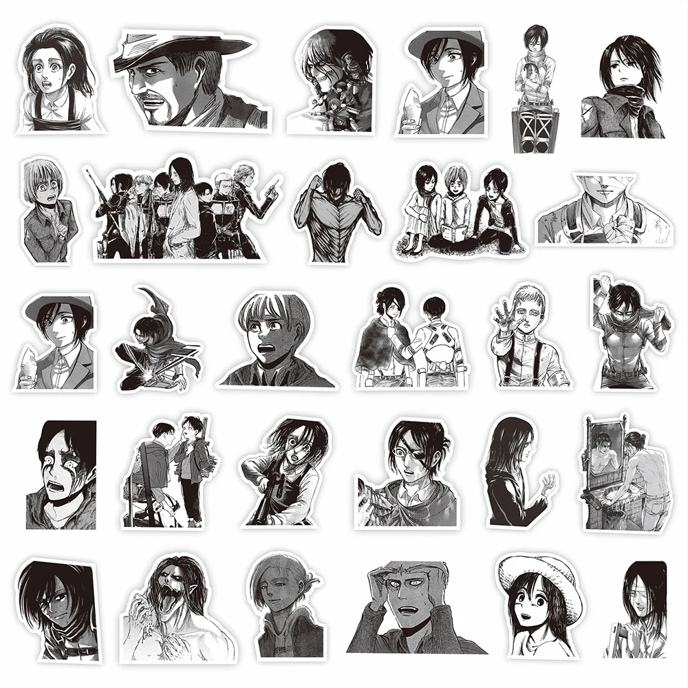 10/30/75pcs Cool Black White Attack On Titan Anime Stickers Decals DIY Skateboard Laptop Phone Car Classics Sticker Kids Toys