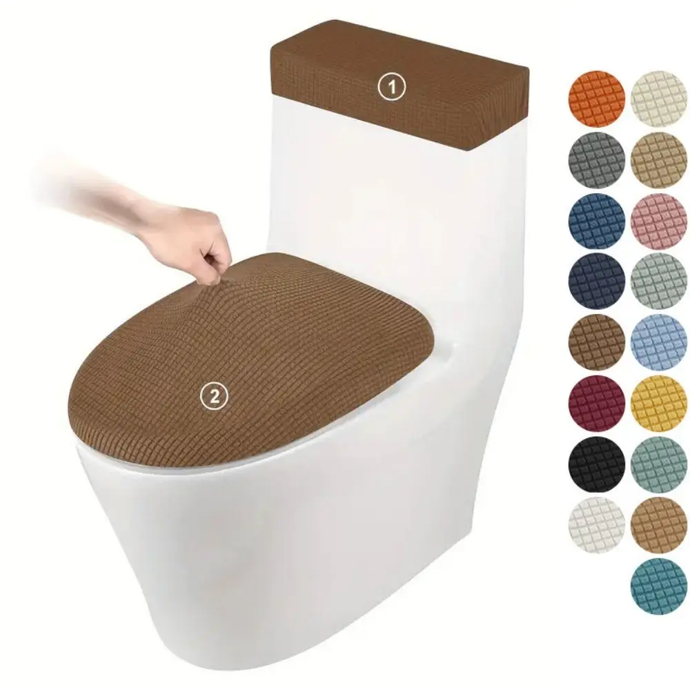2Pcs/Set Solid Color Toilet Lid Cover Corn Pattern Thickened Tank Lid Cover Washable Non-slip WC Cover Hotel Bathroom