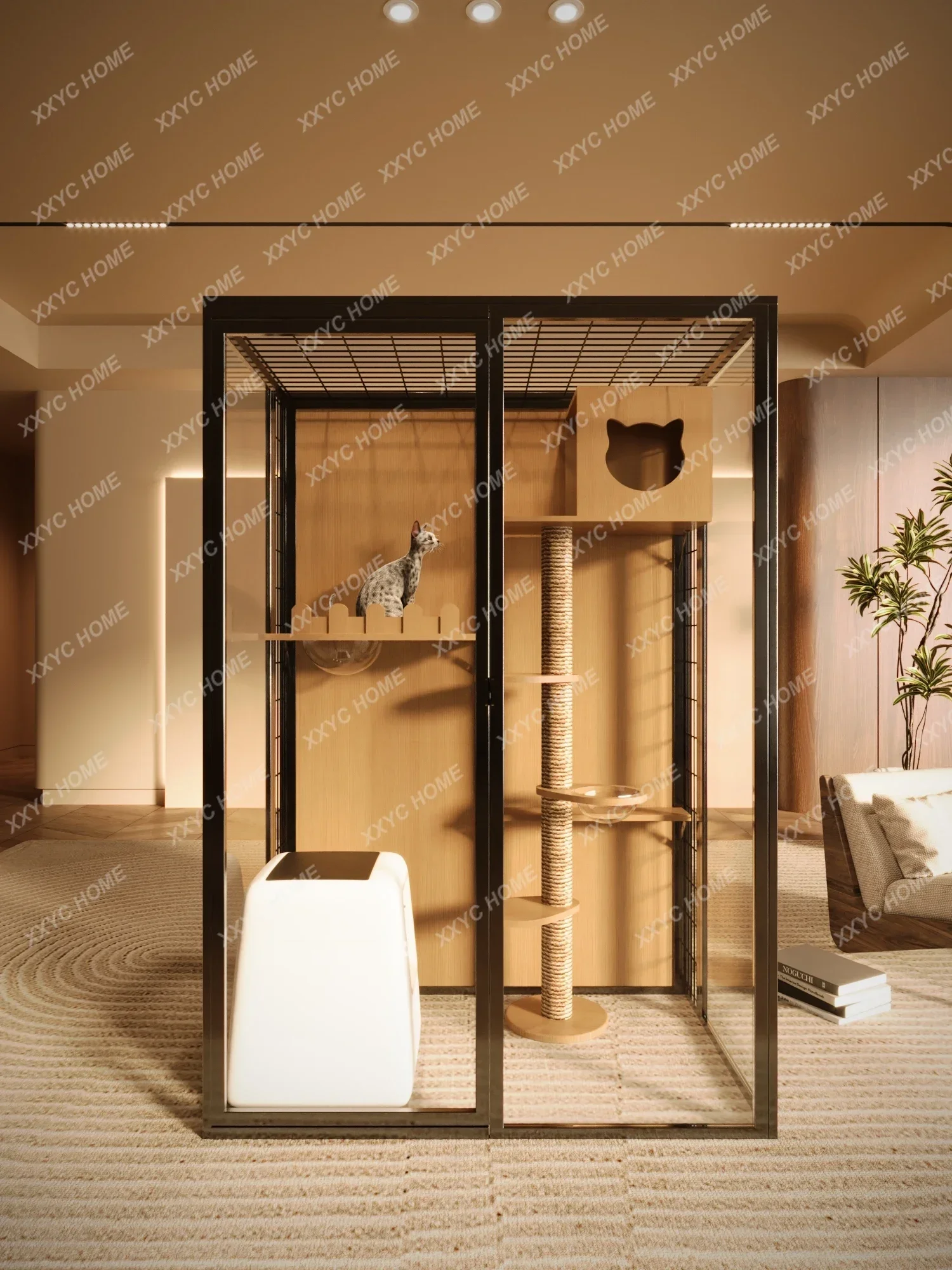 

Клетка для кошек на вилле, бесплатная трехслойная негабаритная домашняя вилла из цельного дерева, большая стеклянная комната для кошек в помещении