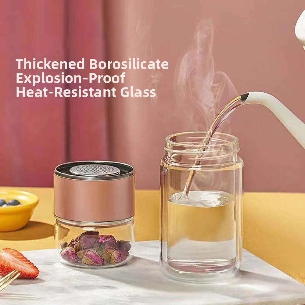 

Borosilicate Glass Tea Water Separation Bottle 304 Stainless Steel Transparent 500ML Tea Bottle Corrosion Resistance Round Mouth