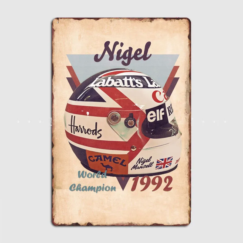 Vintage Retro Poster von Nigel Mansell Helm Metall Poster Zeichen Club Wandbild Benutzerdefinierte Wand Dekor Zinn Zeichen Zimmer Dekor Wohnkultur