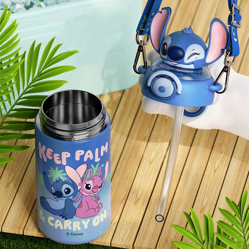 X&W For Disney Cartoon Stitch Thermos Cup Large Capacity Disney Cute Stitch Stainless Steel Insulated Water Bottle With Straw