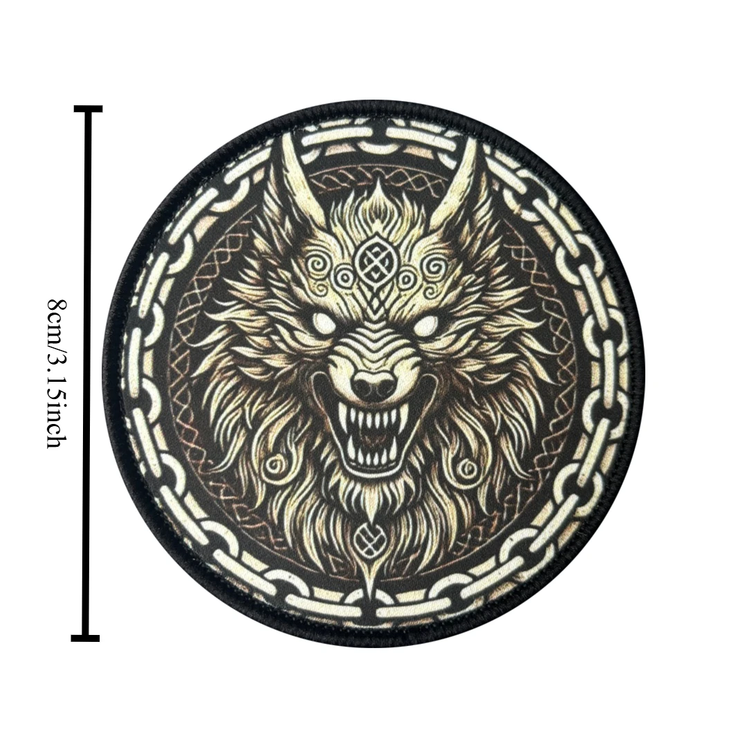 Viking Fenrir Wolf Printed Patch Norse Mythology Morale Badge Celtic Knot Hook Loop Applique for Backpack Cloak