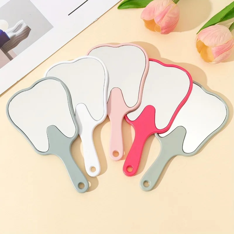 Tooth Shaped Handheld Mirror Cute Makeup Mirror Hand Held Dental Mirrors With Handle High Definition Makeup Mirror Hand Mirror