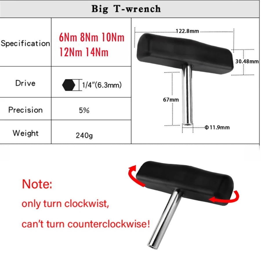 Big 6-14Nm T-Handle Preset Torque Wrench Screwdriver Tool Fit Standard 1/4