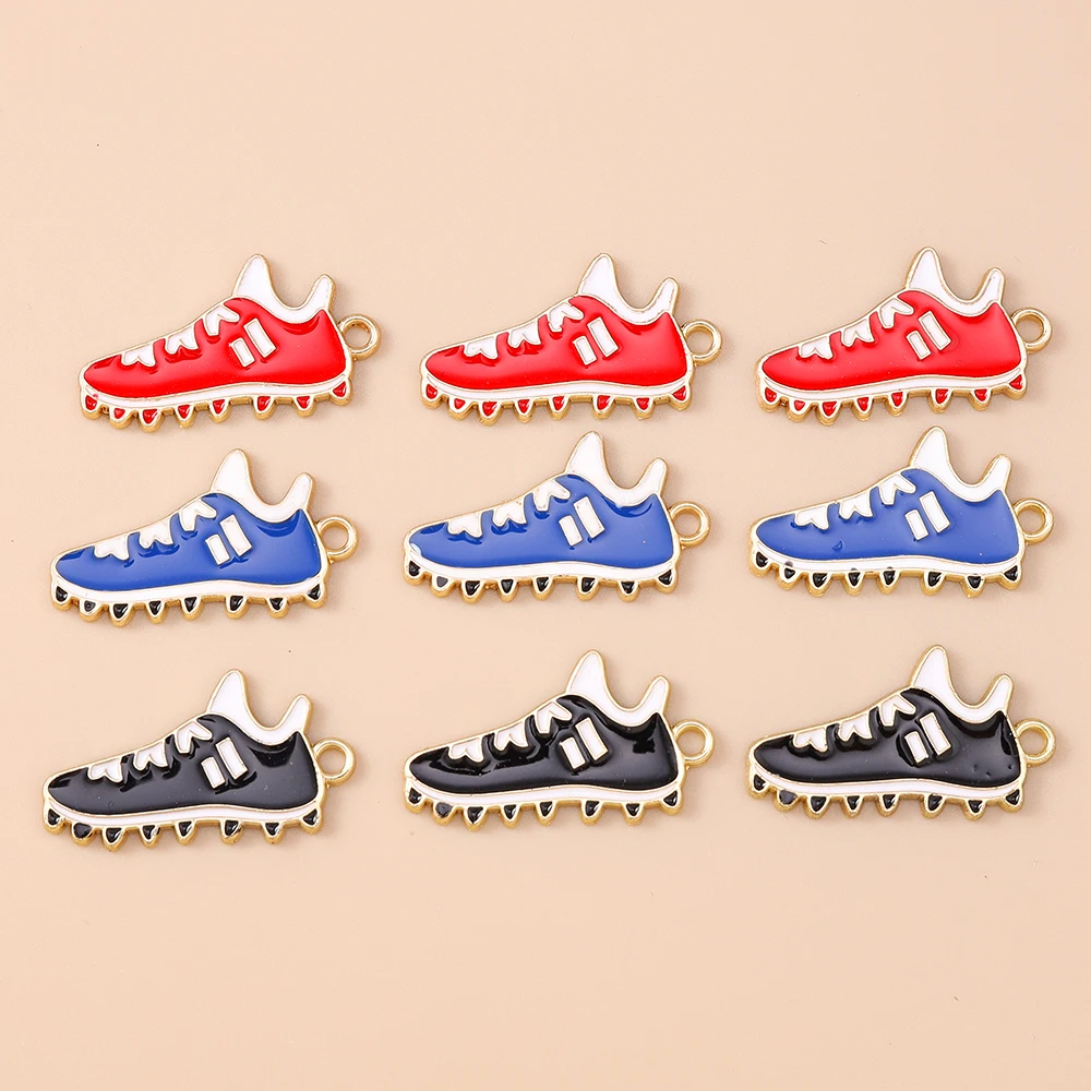 Leslie 10 Stück Niedliche Sneaker-Anhänger Emaille-Sportcharms für DIY Halsketten Ohrringe Handgemachte Schmuckherstellung – Detail 2