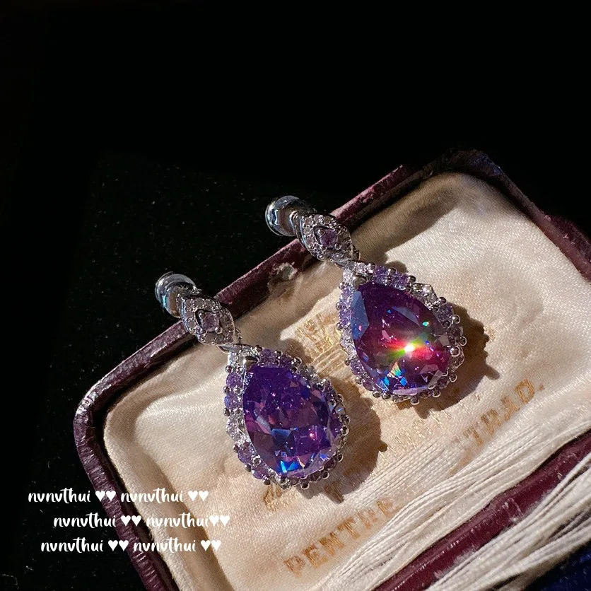 Water Drop Earrings for Women Purple Gemstone Luxury Necklace Ring Brooch Jewelry Sets Fine Jewelry Fashion Accessory