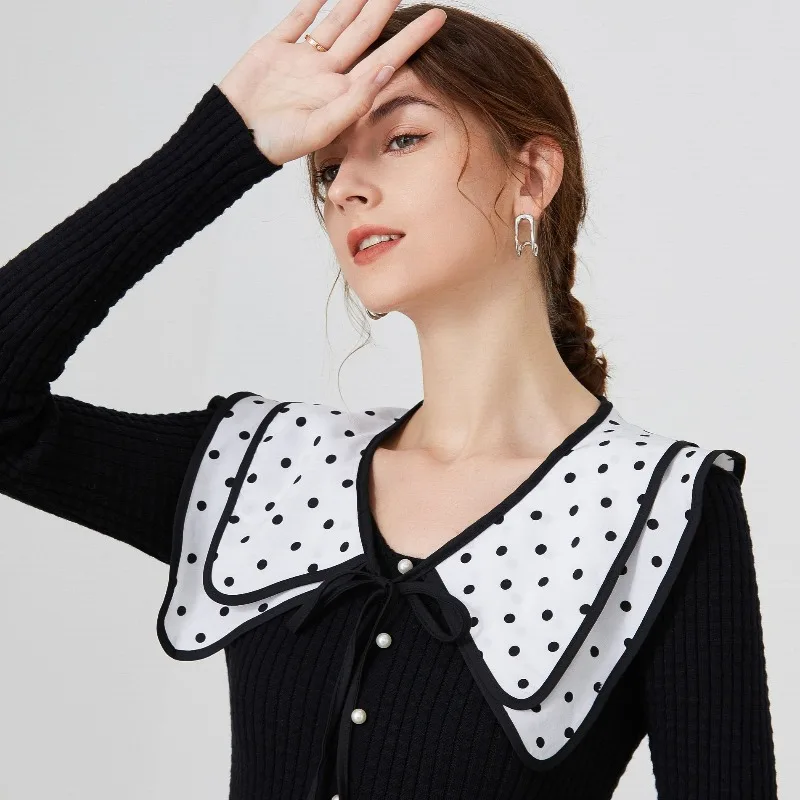 Polka Dots Shirt Detachable Collar Small Cape Dress Blouse Shoulder Wraps Fake Collar for Womens Removable Double Layer Neck Tie
