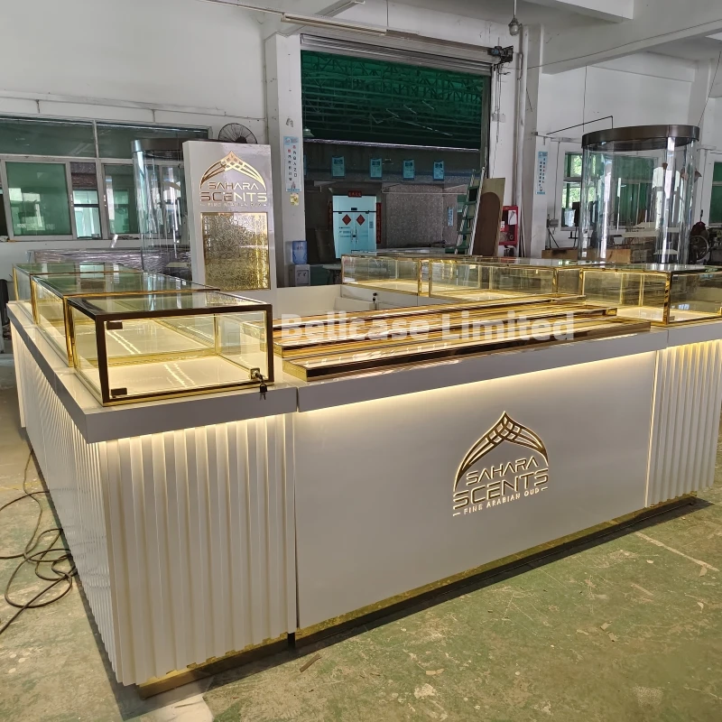 customized.Customized Luxury Shopping Mall Perfume Kiosk Cosmetic Counter Display Perfume Cabinet Glass Showcases Perfumes