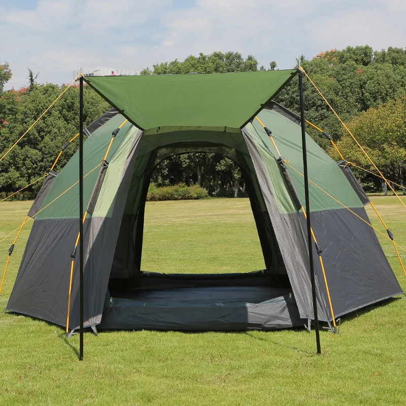 

New outdoor hexagonal 5-8 people multi-person automatic rainproof tent camping field camping family leisure tent