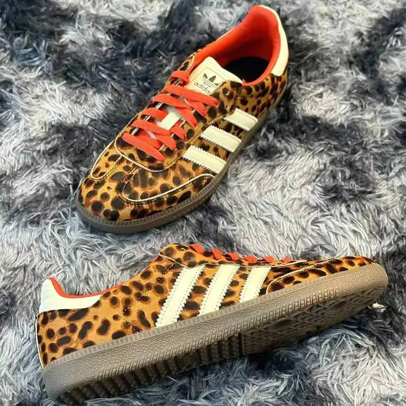 Adidas JI2734 Fashion Leopard Print Trainers For Women White Red Accents Classic Rubber Outsole Retro Street Walking Sneakers Fr