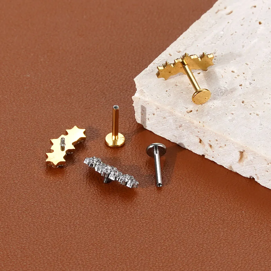 1/5 قطعة التيتانيوم Labret الأذن الزنمة القرط مربط داخليا الخيوط الزركون زهرة الشفاه الغضروف اللولب الثقب النساء مجوهرات 16 جرام #4