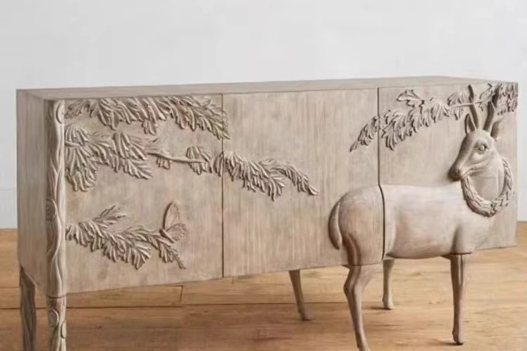 Vintage carving art dining cabinet light luxury French wine cabinet decorative cabinet solid wood animal pattern