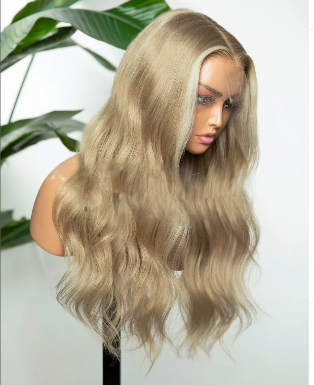 Body Wave Highlight Blonde 13x6 Lace Front Human Hair Wig HD Transparent Glueless Baby Hair Pre-Plucked Full Lace Wig For Woman