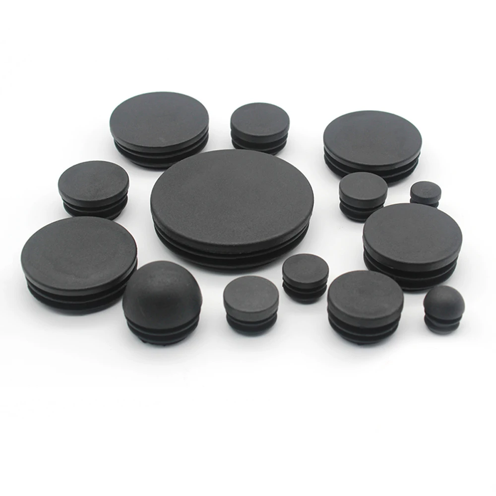 Tapa de plástico negra redonda, insertos de tubo de pierna de muebles, tapón de tapón decorativo, cubierta de polvo, orificios, 10 piezas, 12mm-76mm