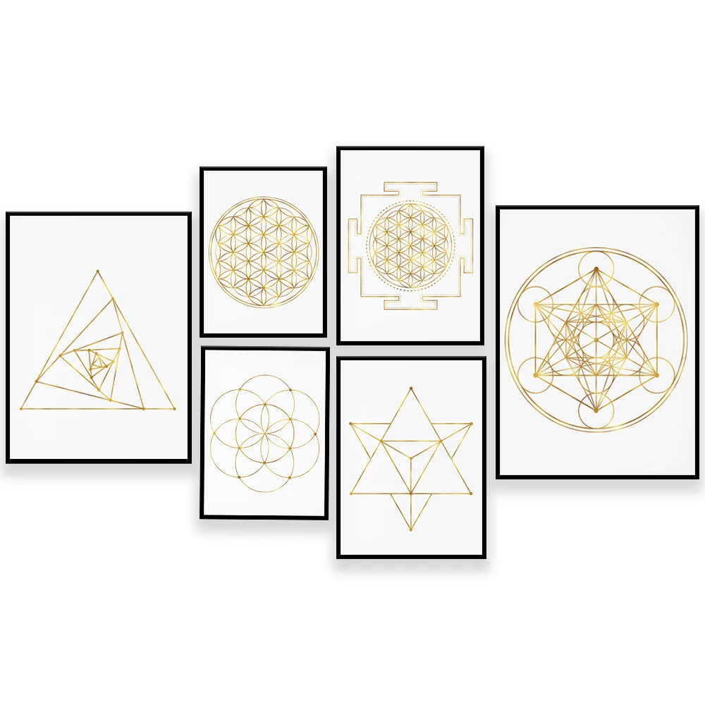 Golden Equilateral Triangle, Venus Tetrahedron, Golden Metatron Cube, Seed of Life, Flower of Life Yantra, Sacred Geometry Poste