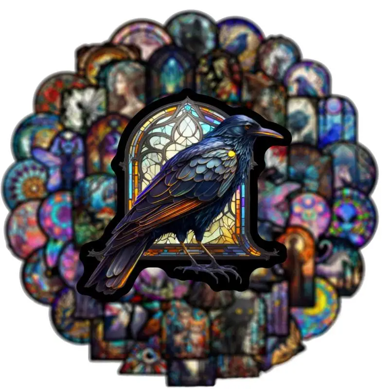 Stained Glass Self-Adhesive Sticker 50pcs Film Decal Sticker Anti-Collision Removable Graffiti Home Decor