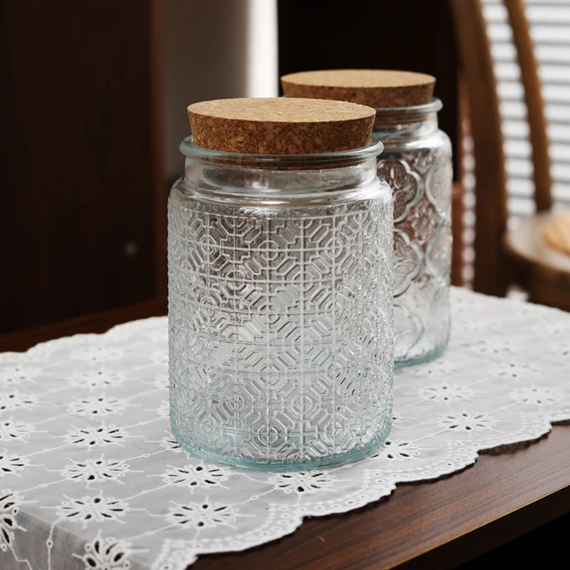 Retro Begonia Pattern Glass Sealed Jar Creative Food Grade Dried Fruit Snack Nut Storage Jar Kitchen Storage Supplies