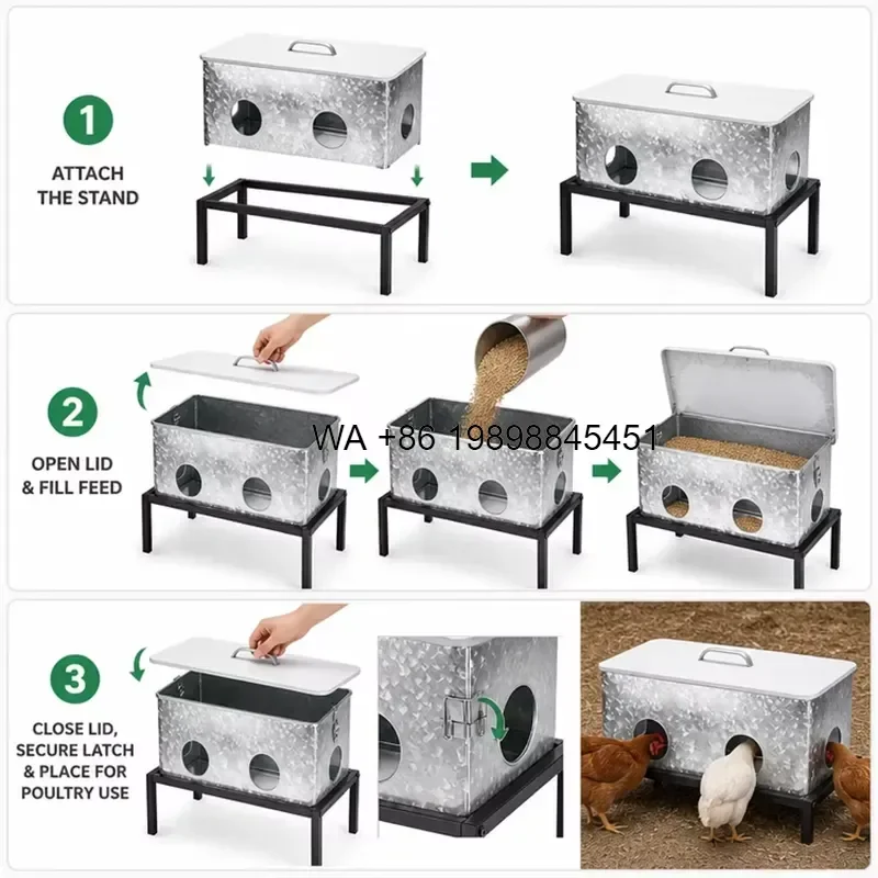 Wmwmnu for JH-Mech Freestanding Chicken Feeder with Stopper 25lb Capacity 4-Port All Weather Large Galvanized Steel Automatic