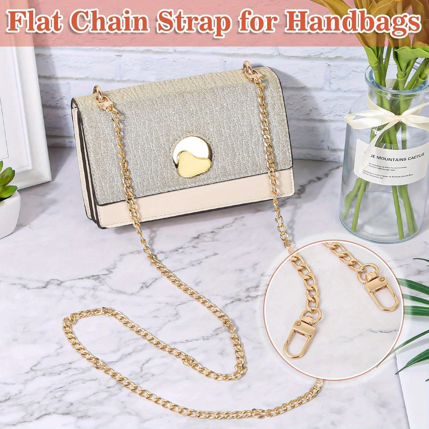 40-140cm Purse Chain Strap Flat Chain Strap Handbag Chains for Wallet Satchel Tote Bags Shoulder Bag Chain Replacement Strap