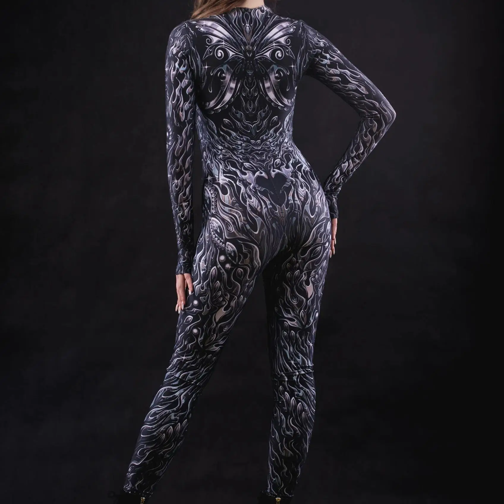 Sexy Damen Psychedelischer Netz-Cosplay-Jumpsuit Horror Halloween Festival Party Bodysuit Karneval Bühnenauftritt Eng Anliegend – Detail 21