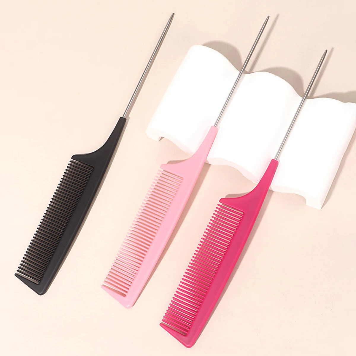 Professional hairdressing pointed tail comb, stainless steel pointed tail dyeing styling comb, special for real hair wigs