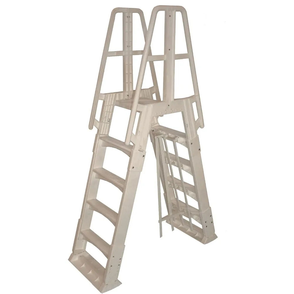 

Vinyl Works SLA A-Frame 48-56 Inch Adjustable Above Ground Swimming Pool Ladder Entry System with Slide Lock Barrier and Handrai