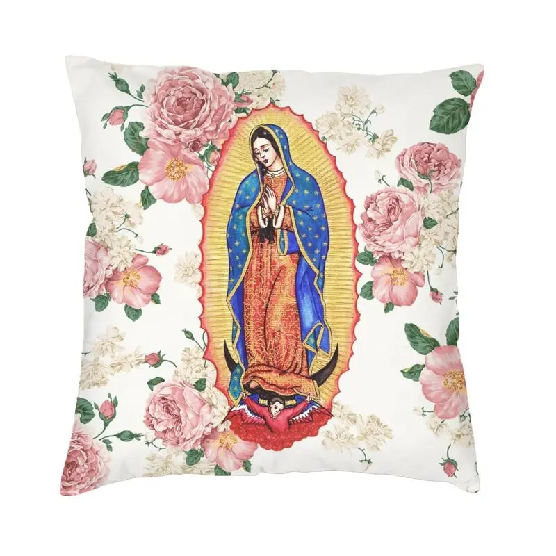 Virgin Of Guadalupe Square Pillow Cover Home Decorative Mexico Catholic Virgin Mary Cushion Cover Throw Pillow for Car Printing