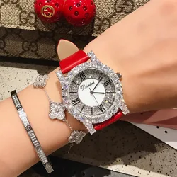 Roman Scale Rhinestone Heavy Industry Exquisite Leather strap Quartz Watch Fashionable and Versatile Waterproof Watch for Women