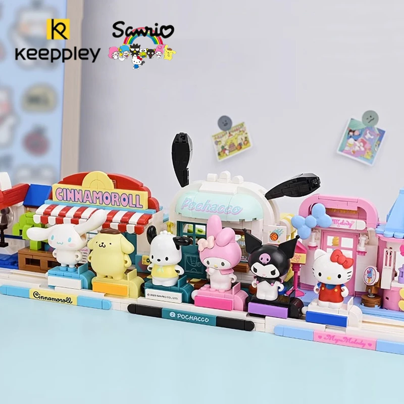 Genuine Keeppley Sanrio Building Blocks Street Scene Series Model HelloKitty mymelody Kuromi Splicing Toy Pompom Purin Gift