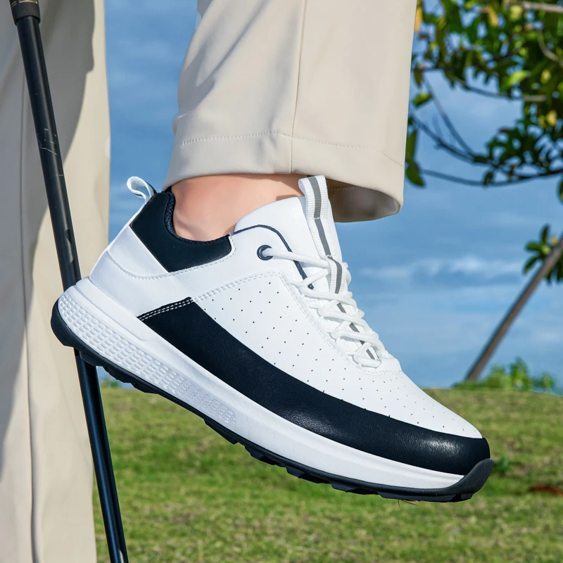 أحذية جولف للرجال والنساء أحذية رياضية جلدية خارجية مسطحة للمشي احترافية عصرية ناعمة مقاس كبير أزرق أسود 39-47 #6