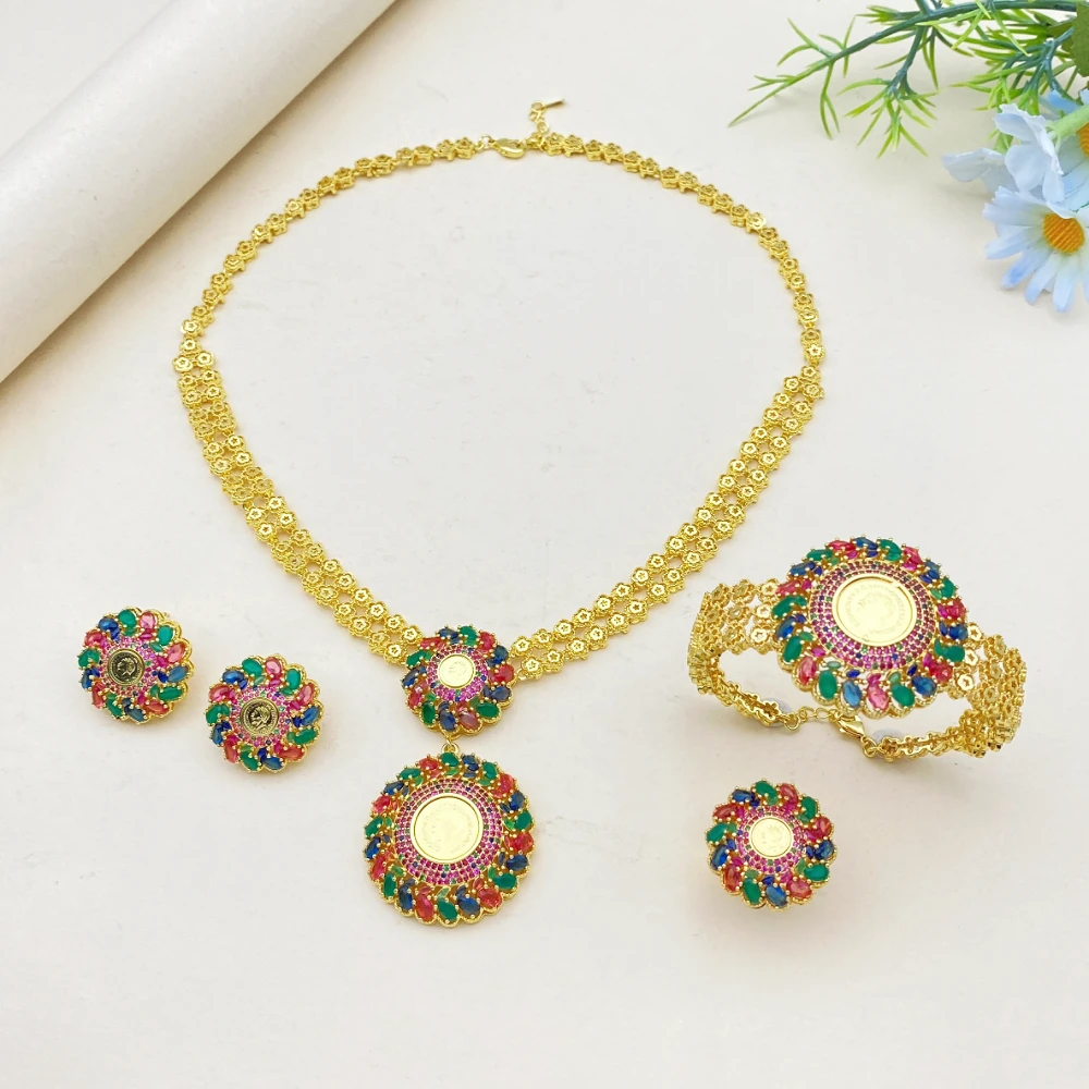 

Flora Vintage Gold Plated Brass Zircon 4-Piece Women's Jewelry Set Elegant Wedding Celebration Essential Accessories