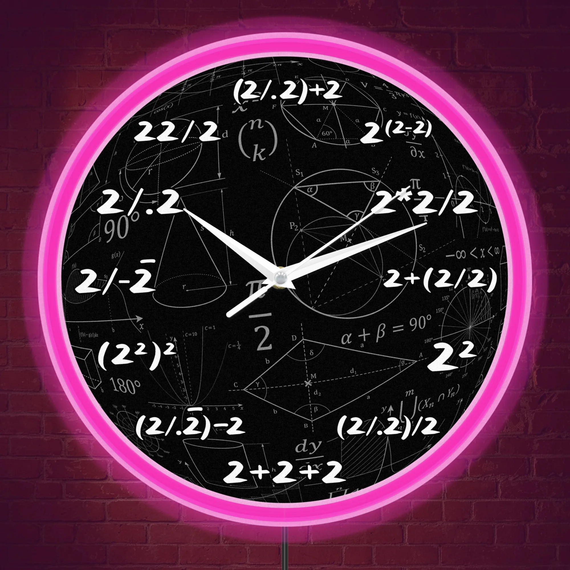 Math Equation Puzzle Neon Wall Clock Mathematical Symbol Illuminated Sign LED Night Light for Homeschool Room Mathematician Gift