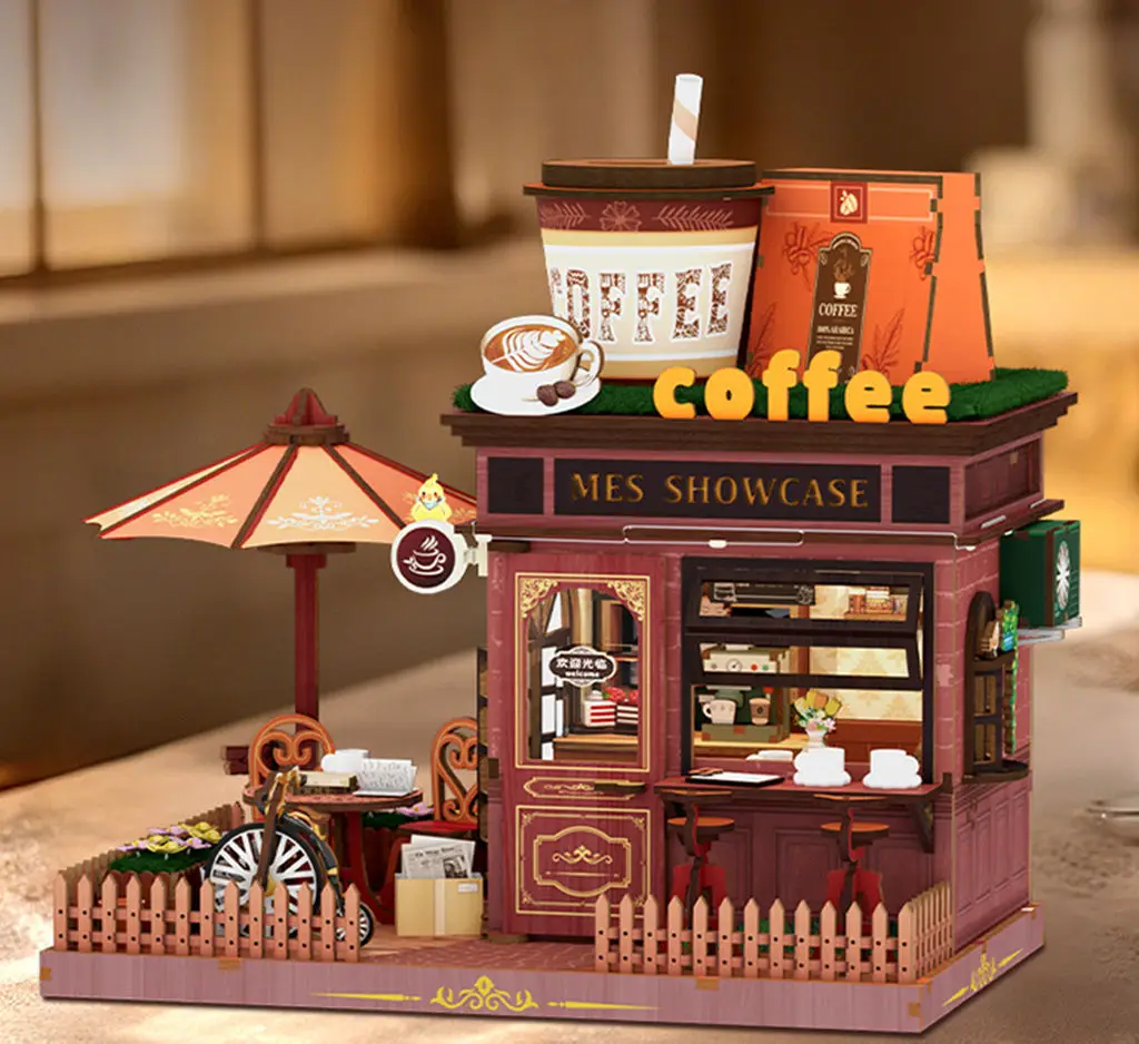 Carillon per vetrina per caffetteria - Carillon per mini casa assemblato a mano fai-da-te, squisito regalo di compleanno per ragazze