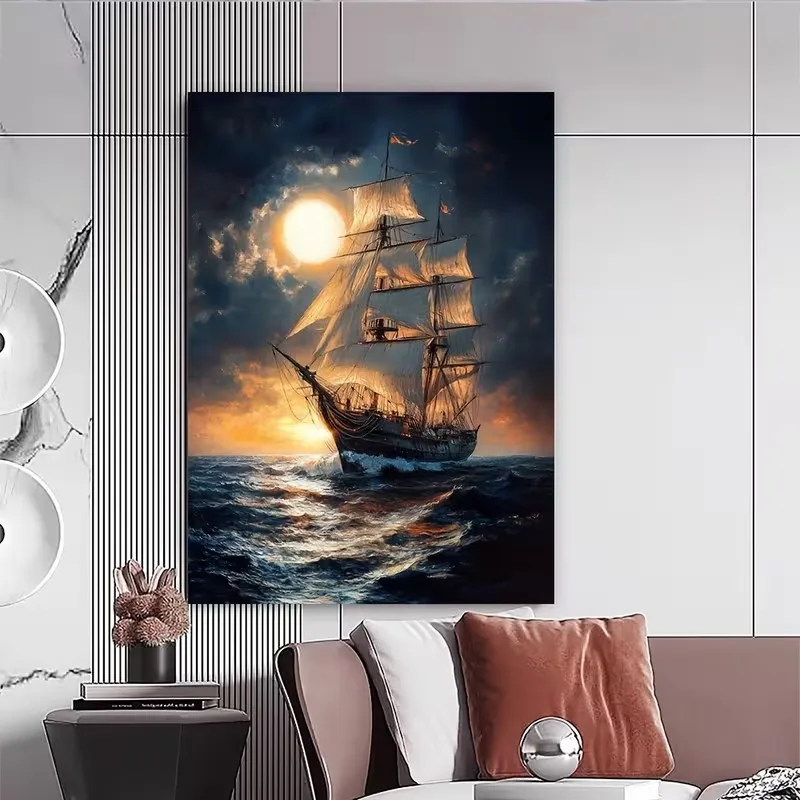 Giant Sailing Pirate Ship Poster and Prints Ocean Seascape Canvas Painting Wall Art Picture for Living Room Home Decor Cuadros
