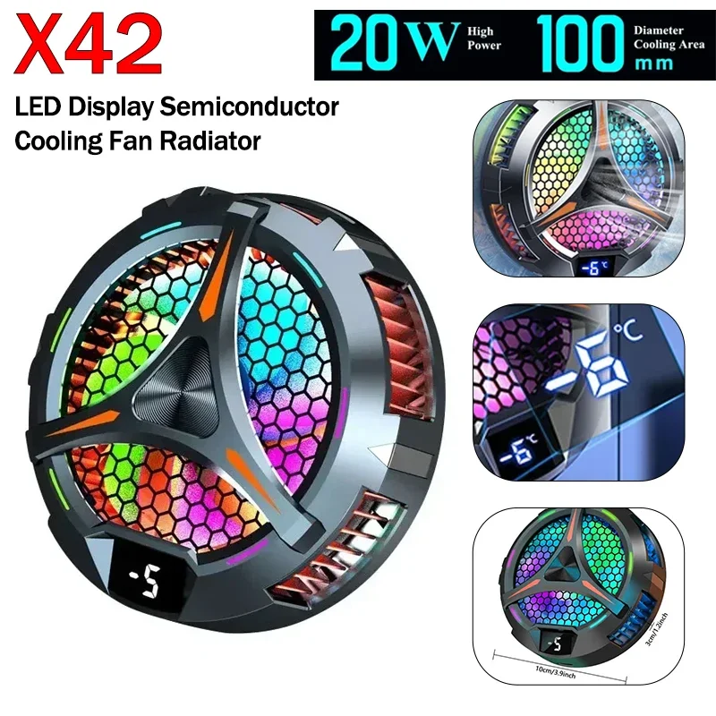 X42 Magnetic Semiconductor Tablet Radiator LED Display Fast Cooling Fan 20W Game Cooler for PUBG IPad Tablets Cool Heat Sink