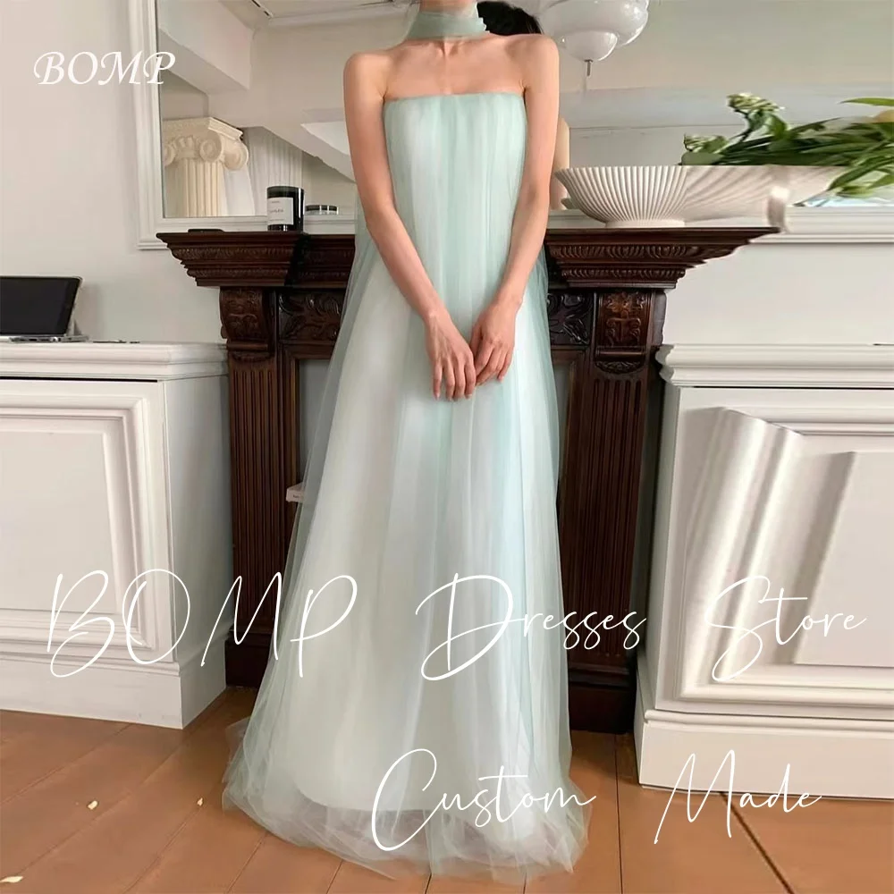 

BOMP Fairy Green Wedding Party Dress Strapless A-Line Floor Length Tulle Korea Photo Shoot Bridal Gown Customized Elegant