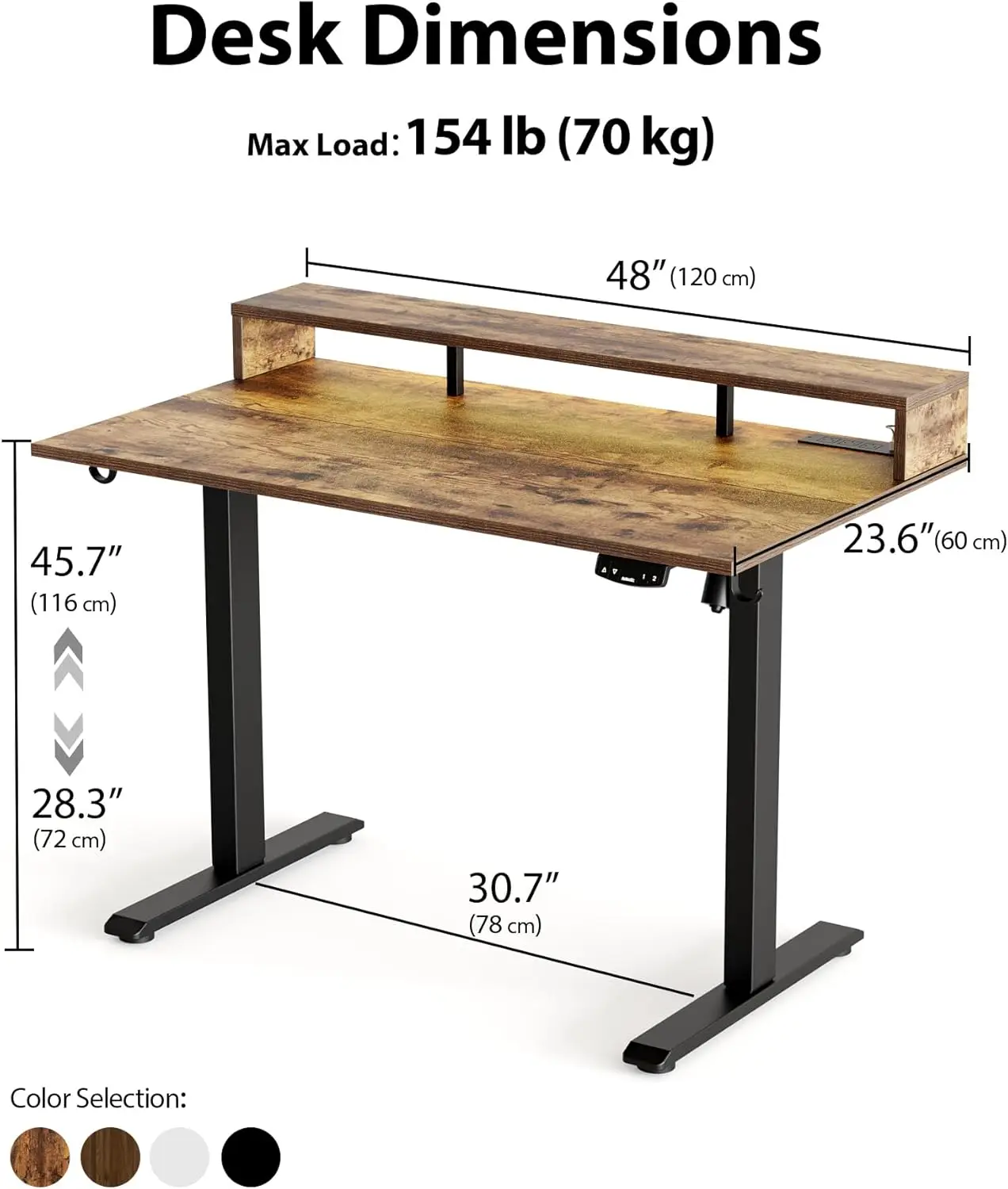 Power Outlet and LED Light Strip, Sit to Stand, Ergonomic 48x24" Rising Desk with Memory Presets