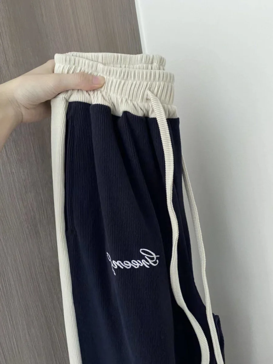 American Retro Oversized Color Block Women's plus Size Casual Pants High Waist Long Leggings for Heavy Girls Spring Summer