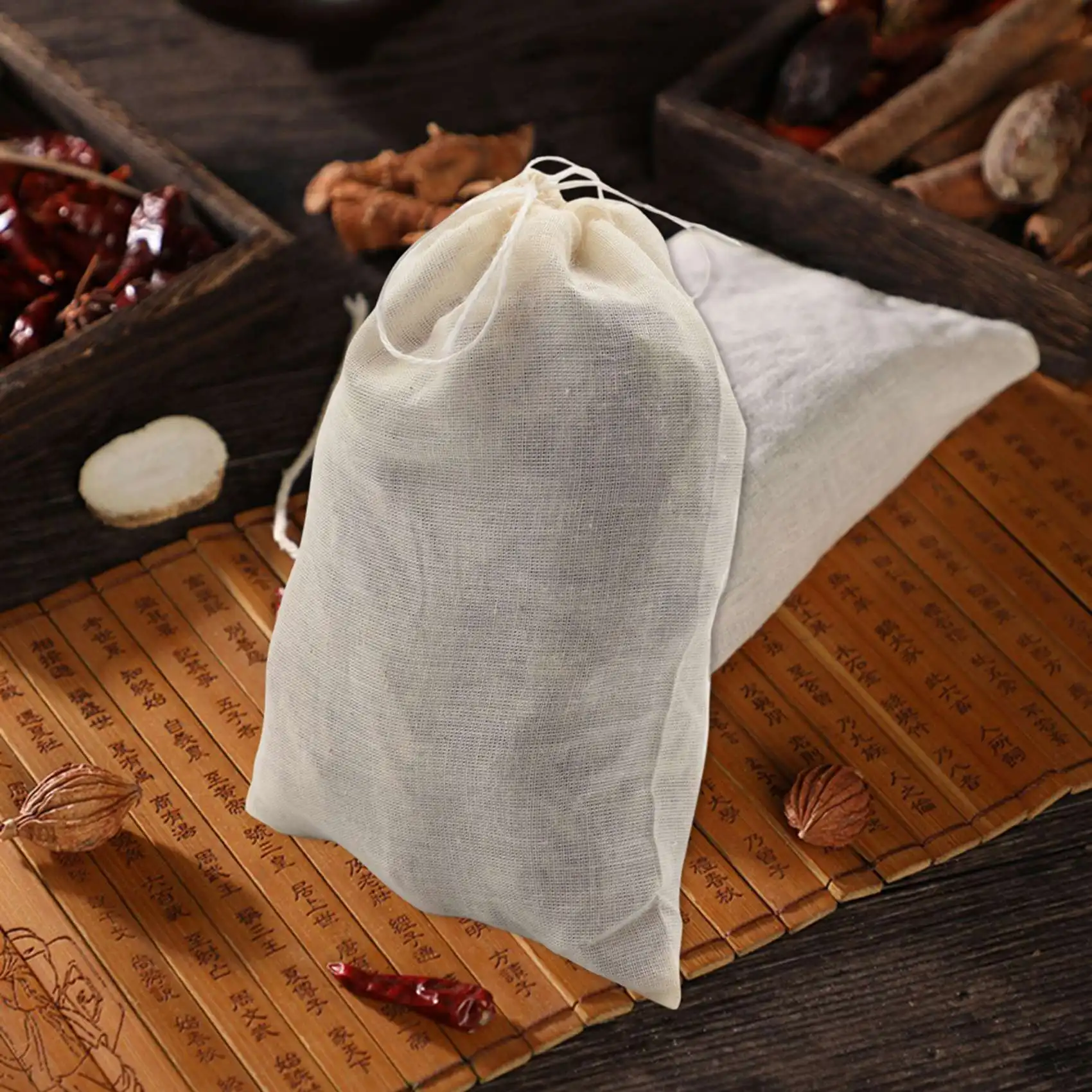 200 pak tas Muslin katun tas Sachet tas serut serbaguna untuk perhiasan teh penyimpanan hadiah pernikahan (4x6 inci)