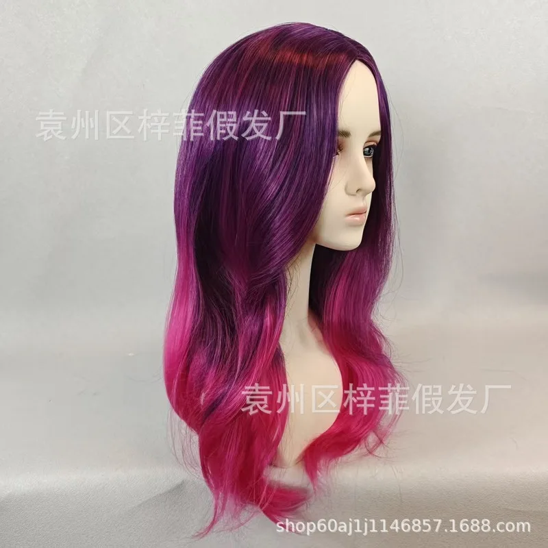 Women's wig, European and American fashion, middle-parted bangs, long curly hair, full head cover, mixed color, long wavy hair